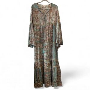 Jot Bohemian Boho 100% Silk Maxi Flowy Dress One Size Cottagecore